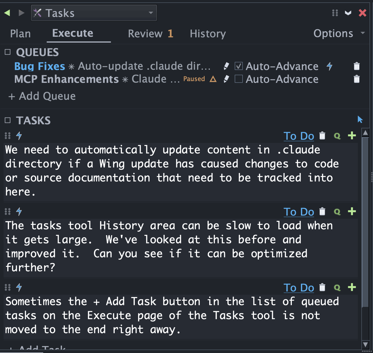 A queue of agent tasks in the Tasks tool