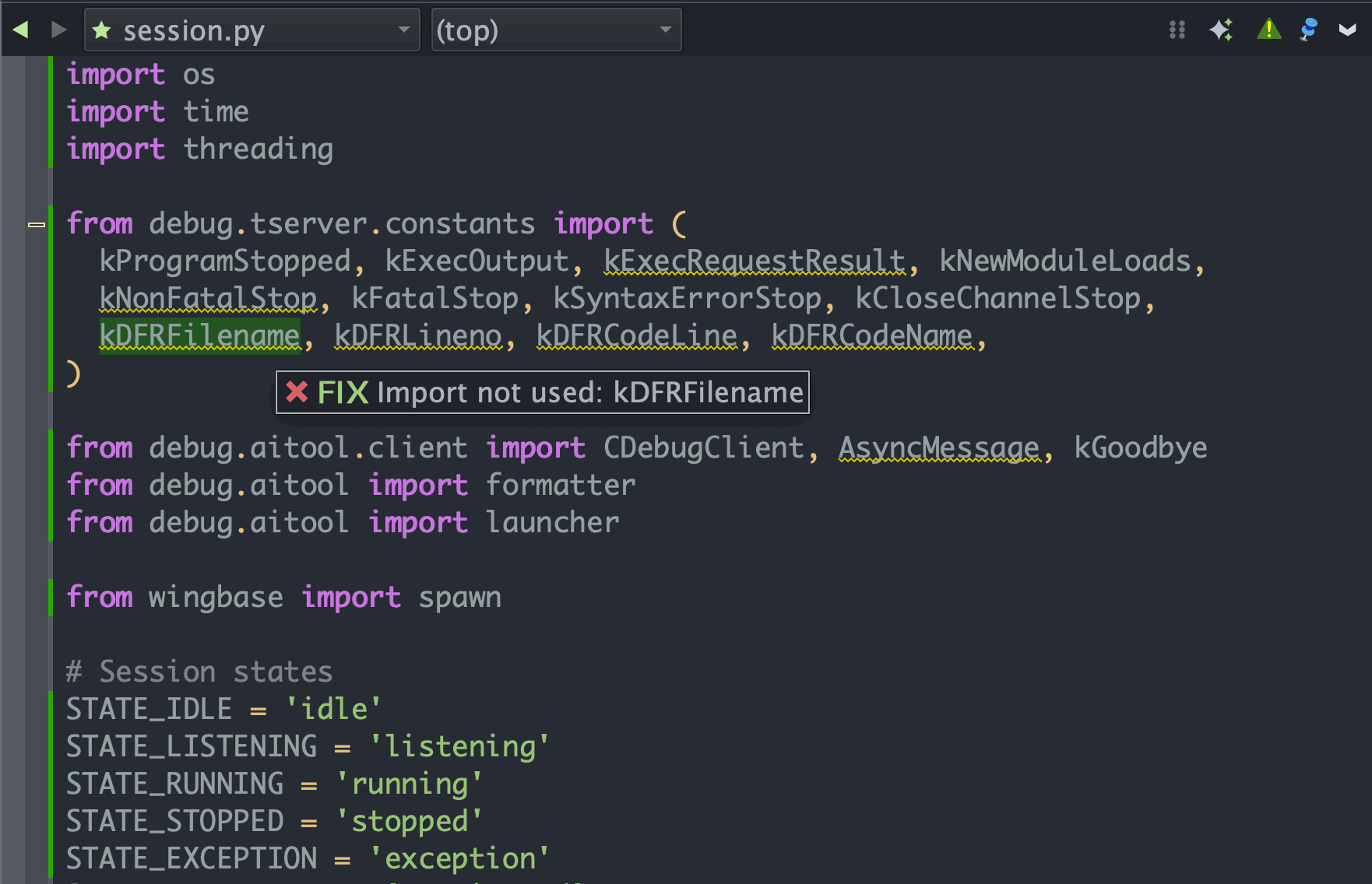 FIX action in a warning tooltip